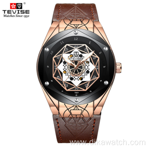 Swiss tevise T821 new automatic mechanical men's watch spider pattern belt waterproof leather wristwatches